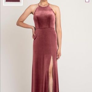 Stunning Jenny Yoo velvet gown in Cinnamon Rose for sale!